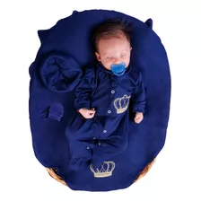 Saida De Maternidade Menino Azul Coroa Principe 4 Peças