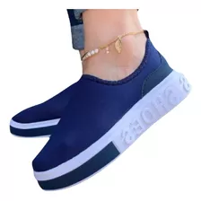 Tênis Meia Feminino Shoes Slip On Calce Facil Sneaker Preto