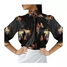 Camiseta Mujer Estampado Leopardo Top Elegante Versátil