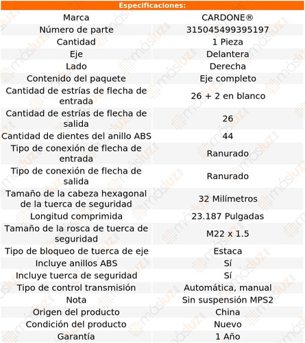 (1) Flecha Homocintica Del Der Protege 2.0l 4 Cil 01/03 Foto 4