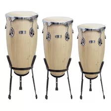 Trio De Congas 10 11 E 12 Natural Com Suporte New York