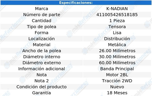 Polea Tensora Distribucion K-nadian Isuzu Pup L4 2.3l 87 Foto 3