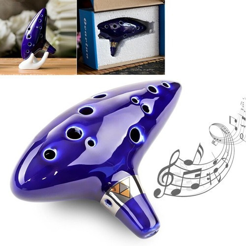 Ocarina Cerámica Tono Alto Tono Medio 12agujeros Flauta Azul