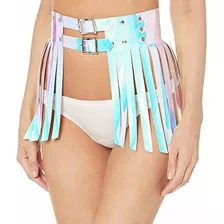 Daisy Corsets Falda Azul - Morada Con Flecos Holográficos Pa