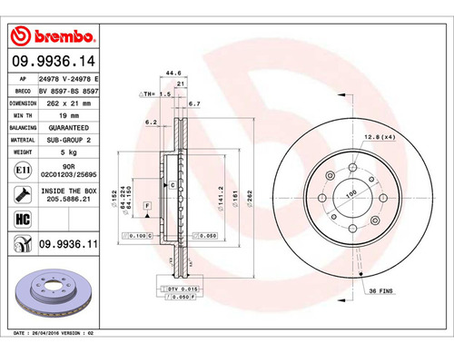 Par Discos Brembo Honda Civic Hx 2001-2005 Delantero Foto 2