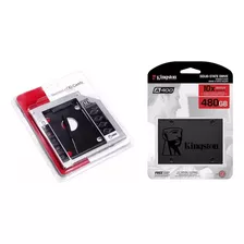 Kit Ssd 480gb Kingston A400 Sata Iii Sa400s37/480g Velocidade Leitura 500mb/s + Adaptador Caddy 12.7mm Para Notebook Cor Preto