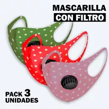 Pack 3 Mascarillas Reutilizales Con Filtro Pm 2.5