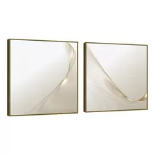 Duo De Quadros Linhas Abstratas Com 2 Telas Canvas 80x80 Cor Em Cores Cor Da Armação Dourado