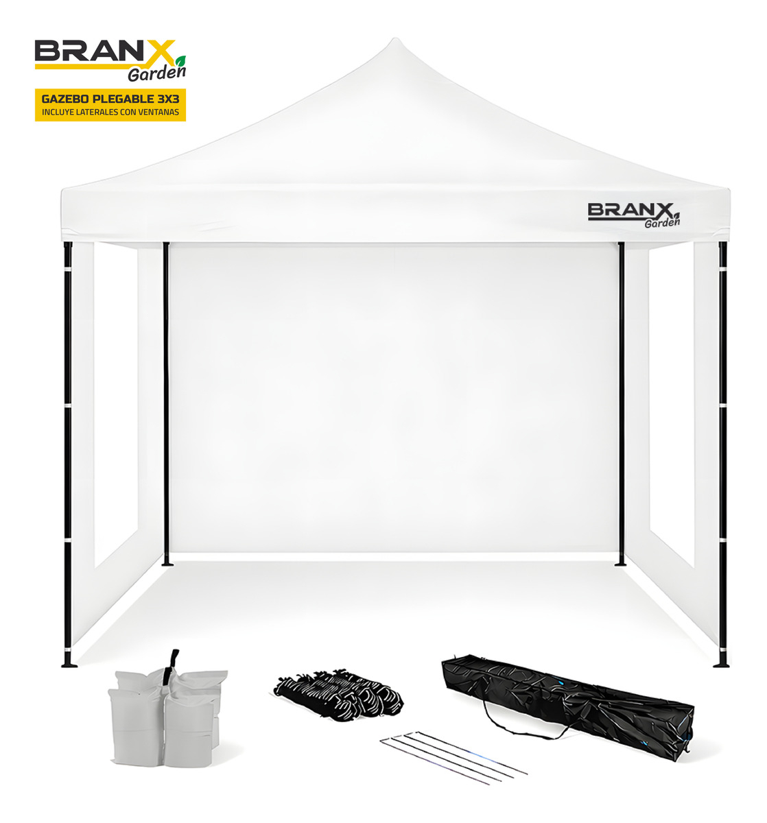 Gazebo 3x3 Metros Con Paredes Branx Autoarmable Plegable Color Blanco Brgr002w