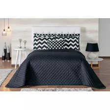 Cobre Leito Estampa Chevron Casal Queen 7 Peças Cor Preto