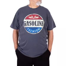 Camiseta Plus Size Estonada Masculina Gasolina Azul G5 G6