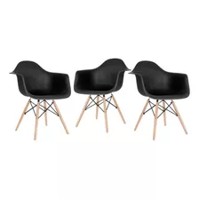 3 Cadeiras Eames Wood Daw Com Braços Jantar Cores Estrutura Da Cadeira Preto