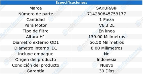 Filtro Combustible Honda Passport V6 3.2l 94-02 Sakura Foto 2