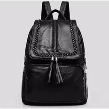 Bolso Morral Cuero Sintético Color Negro Dama Semincuero