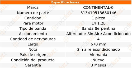 Banda 670 Mm Acc Panda L4 1.2l 08/12 Continental Alt S A/a Foto 4