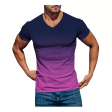 Playera Casual Para Hombre, Cuello En V, Estampado Degradado