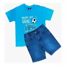 Kit Shorts Jeans 10 Ao 14 + Camiseta Infantil Masculino 