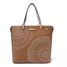 Bolsa Tote Josefina Nicole Lee Con Mandala Bordado Fw22 Color Marrón