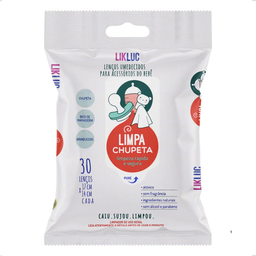 Limpa Chupeta Likluc Lenços Higienizadores 30 Unidades