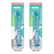 Kit 2 Escovas Dentais Infantil Pro Kids C/ Ventosa Azul Kess