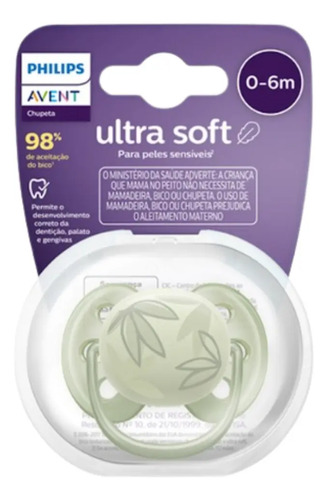 Chupeta Philips Avent Ultra Soft Unitária Verde Folhas Período De Idade 0-6 Meses