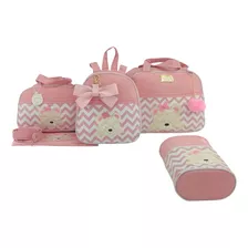 Bolsa Maternidade 5 Pçs Chevron Rosa Menina