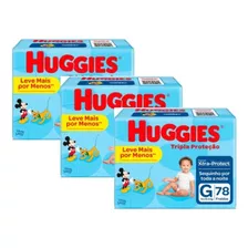 Kit Com 3 Fraldas Huggies Tripla Proteção G Com 78 Unidades