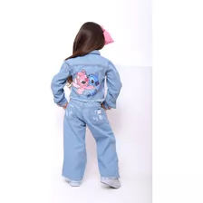 Conjunto Jeans Infantil Calça Pantalona E Jaqueta Stitch 