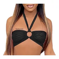 Micro Top Cropped Faixa Argola Frontal Tomara Que Caia