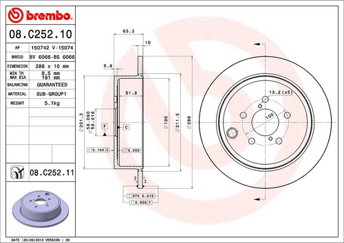 Disco De Freno / Subaru Legacy Gt 2013 Trasero Macizo Foto 2