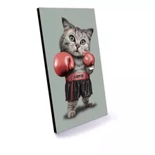 Quadro Decorativo Gato Boxeador Para Sala Quarto Divertido