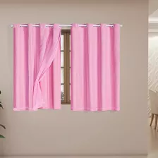 Cortina Blackout Pvc Com Tecido Voil 2,00 X 1,40 Veda Luz Cor Rosa