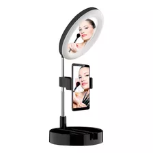 Aro De Luz Led+espejo De Maquillaje+soporte De Celular 3en1