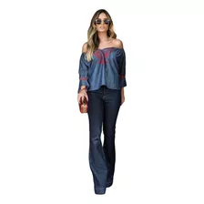 Calça Jeans Femenino Five Denin Flare Jeans Escuro Tam 40