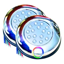 02pçs Refletor Lampada Led P/ Piscina Lagos Rgb Ip68 12v 15w