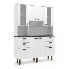 Armário De Cozinha Branco Com 8 Portas Cristaleira Luxo 8p