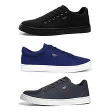 Kit 3 Pares De Sapatênis Casual Masculino Azul/preto/cinza