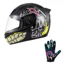 Capacete Motocilista Sky Two Zombie Preto + Luva Sky Zombie