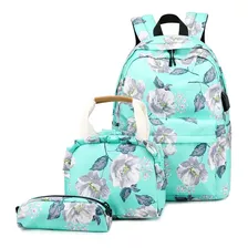 Kit Mochila Feminina Com Estojo E Lancheira Floral Guelph