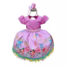 Vestido Infantil Circo Rosa Flores Strass E Pérolas