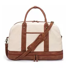 Bolsa De Viaje De Lona Resistente Beige Con Asas Y Correa