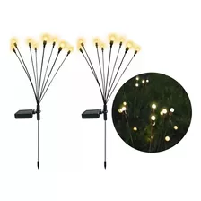 Kit 2 Luminaria Solar Para Jardim Luz Vaga-lume 8 Leds