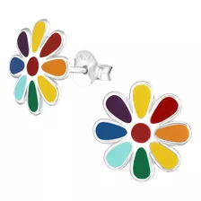 Aros De Plata Para Niña, Margarita Multicolor