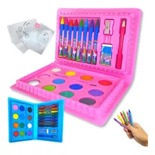 Kit 50 Maleta 24 Peças Pintura Escolar Infantil Estojo