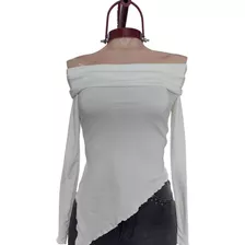 Remera Mujer Manga Larga Cuello Bote Con Tajo Lateral