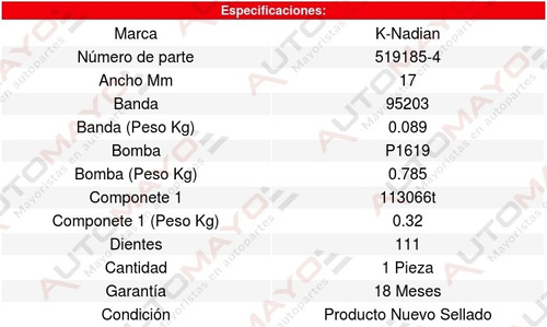Kit Distribucion Bomba Agua Idea L4 1.8l 08 Al 10 8606735 Foto 3