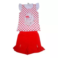 Conjunto Menina Verão Infantil Menina Natal Vermelho Tam 8