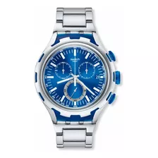Reloj Swatch Yys4001ag Caballero Aluminio Correa Plateado Bisel Plateado Fondo Azul