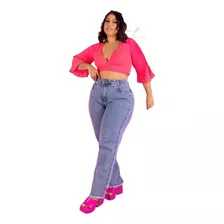 Calca Jeans Feminina Mom Plus Size Básica Barra Desfiada