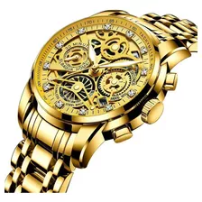 Reloj Dandy Brillantes Analogico Lujo Dorado Cronografo Star